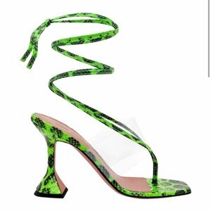 Amina Muaddi Zula Ayer Green Snake Thong Pvc Heels